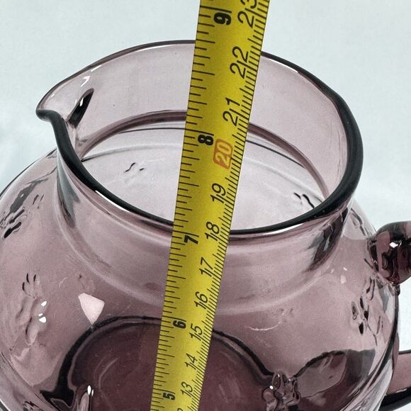 VTG Crownford Giftware 1988 Amethyst Rose Pink Art Glass Pitcher Bow Flowers - Picture 9 of 10